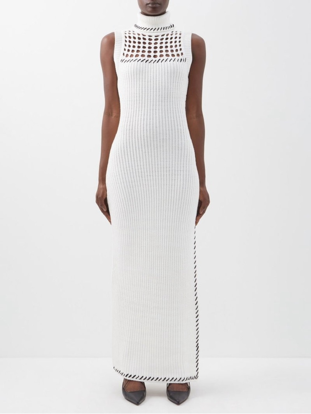 STAUD White Sleeveless Knit Maxi Dress